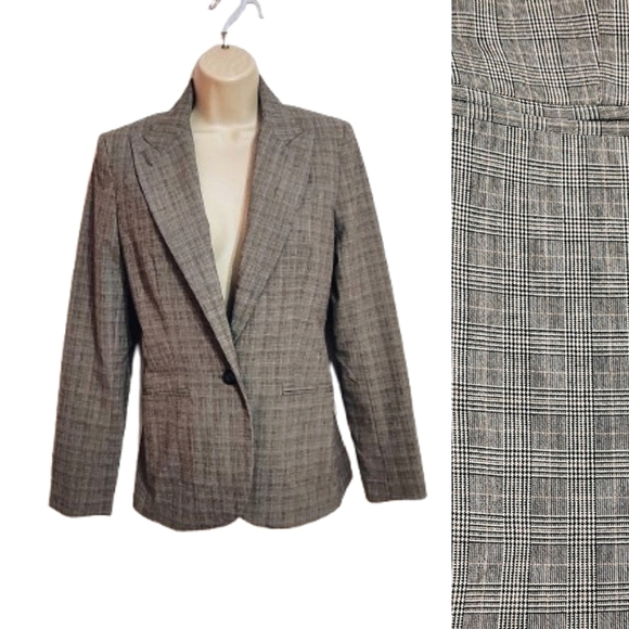 Norma Kamali Jackets & Blazers - Norma Kamali Glen Plaid Blazer Jacket Black White Size 4